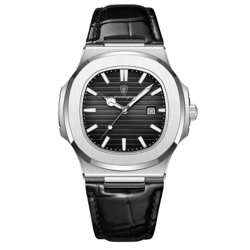 Montre Quartz Carrée - Argent Noir